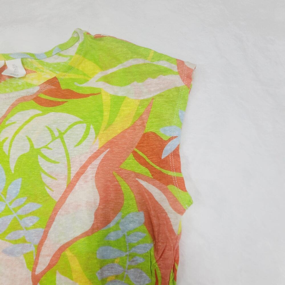 C&C California Linen Top Large Tropical Print Neon Green Summer Vacation Blouse - Picture 6 of 6